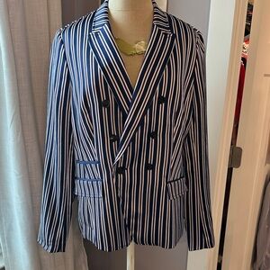 Banana Republic Navy and White Striped Double-Breasted Blazer